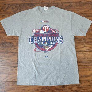 Majestic MLB Philadelphia PHILLIES Gray World Series 2008 Shirt sz L Baseball